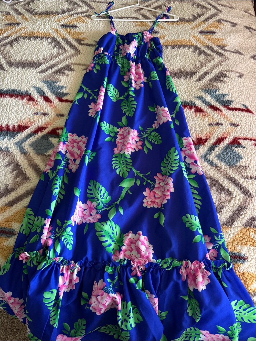 Hilo Hattie's Hawaiian Maxi Dress with Blue and Pink